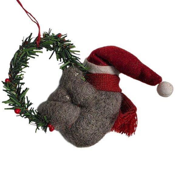 New Pier 1 Wool Felt Sloth Christmas Ornament Wreath Scarf Holiday Decor Gift - Picture 3 of 9